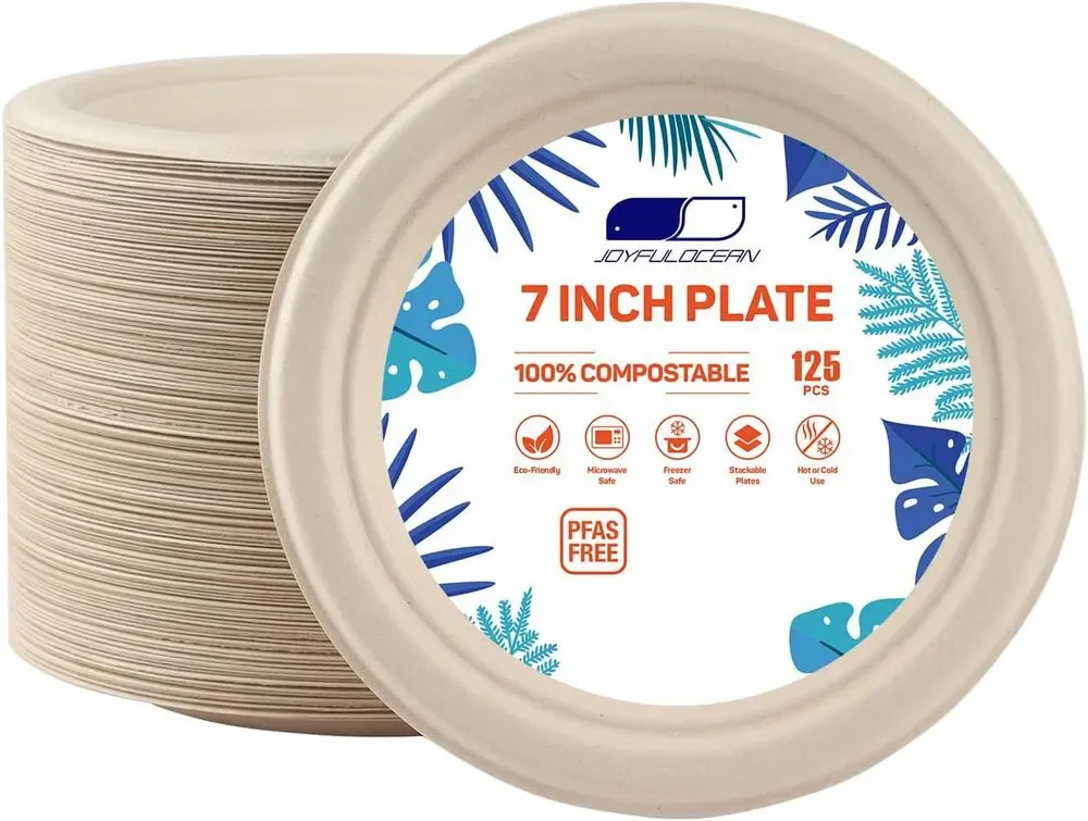 Paper Plates, 165 Count Compostable Disposable Paper Plates
